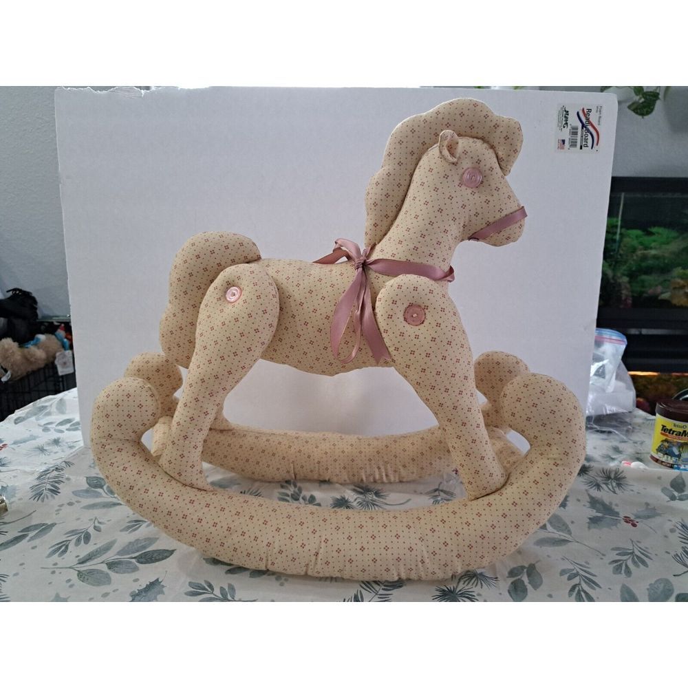 Victorian Rocking Horse Vintage‎ Pink Plush Stuffed Animal 18" Tall For Nursery
